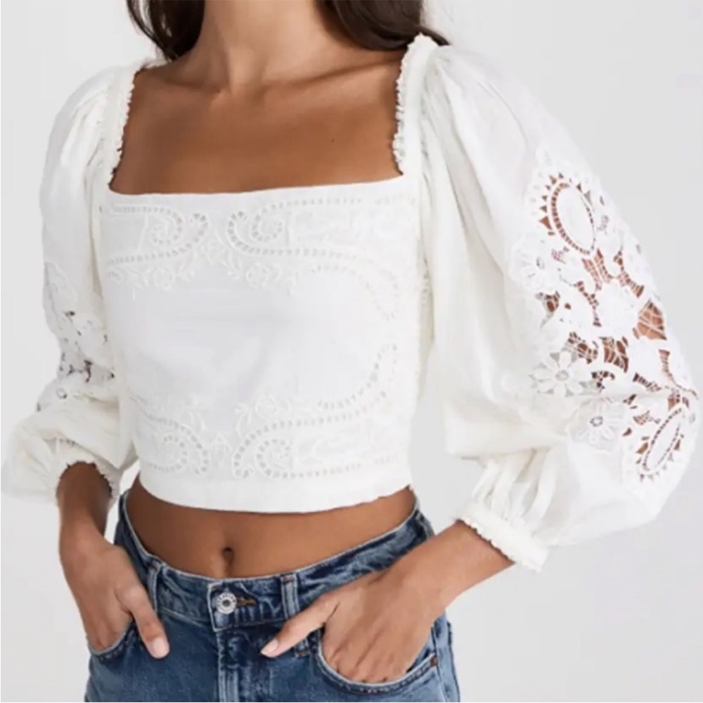 NWT Farm Rio Off White Square Neckline Three-Quarter Sleeve Crop Blouse, Sz XS